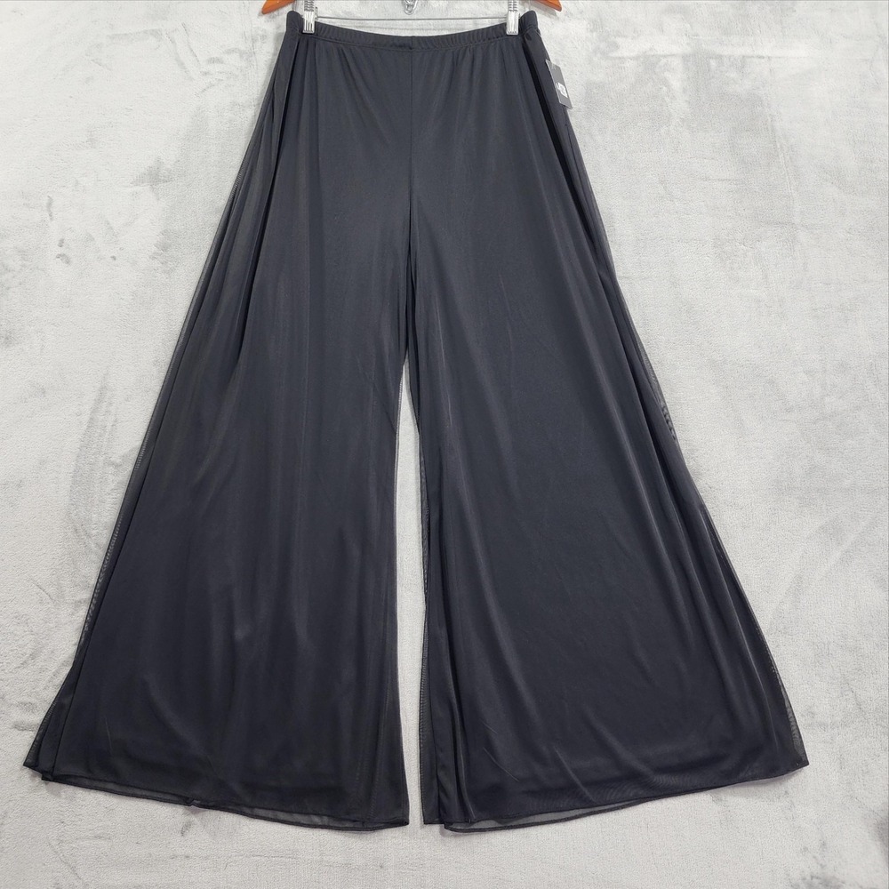 NEW Vintage MSK Pants Womens L Black Chiffon Wide Leg Palazzo Pull On Formal